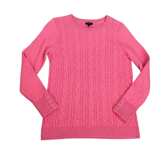 Talbots Pink Confetti Marled Lightweight Cable Knit Sweater Womens Sz SP Petites - Picture 1 of 10